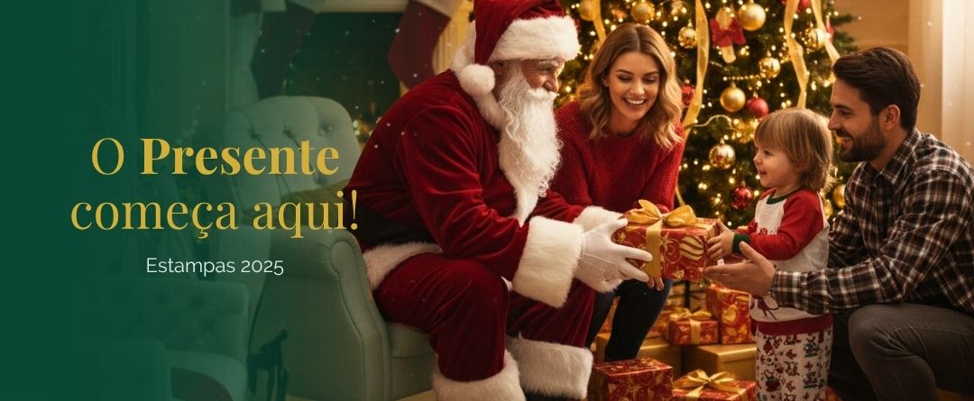 Campanha de Natal 2025 Gessele O Presente Começa Aqui com família trocando presentes